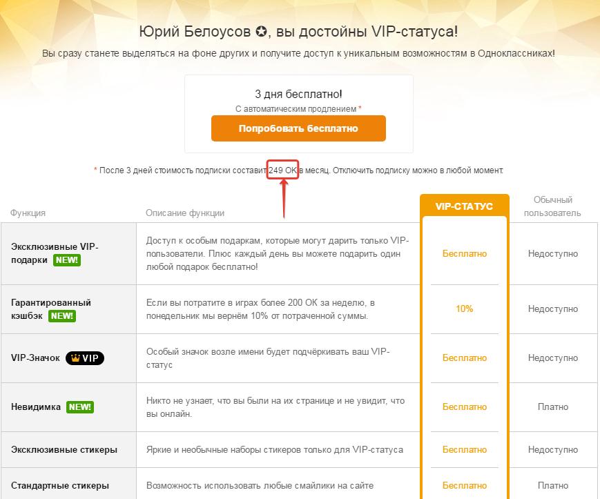 Сколько стоит ВИП профиль в Одноклассниках